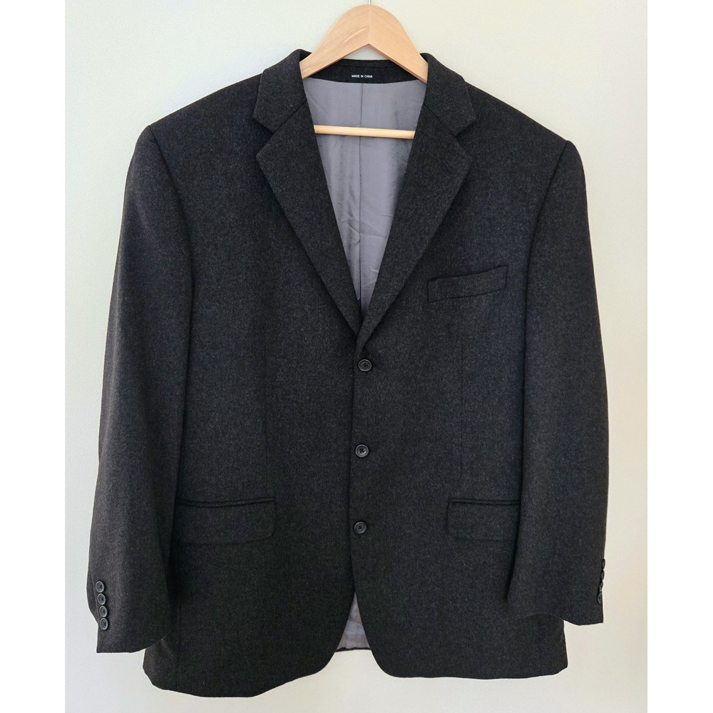 Calvin Klein Men's 100% Cashmere 44L Charcoal Grey 3-Button Single Breast Blazer